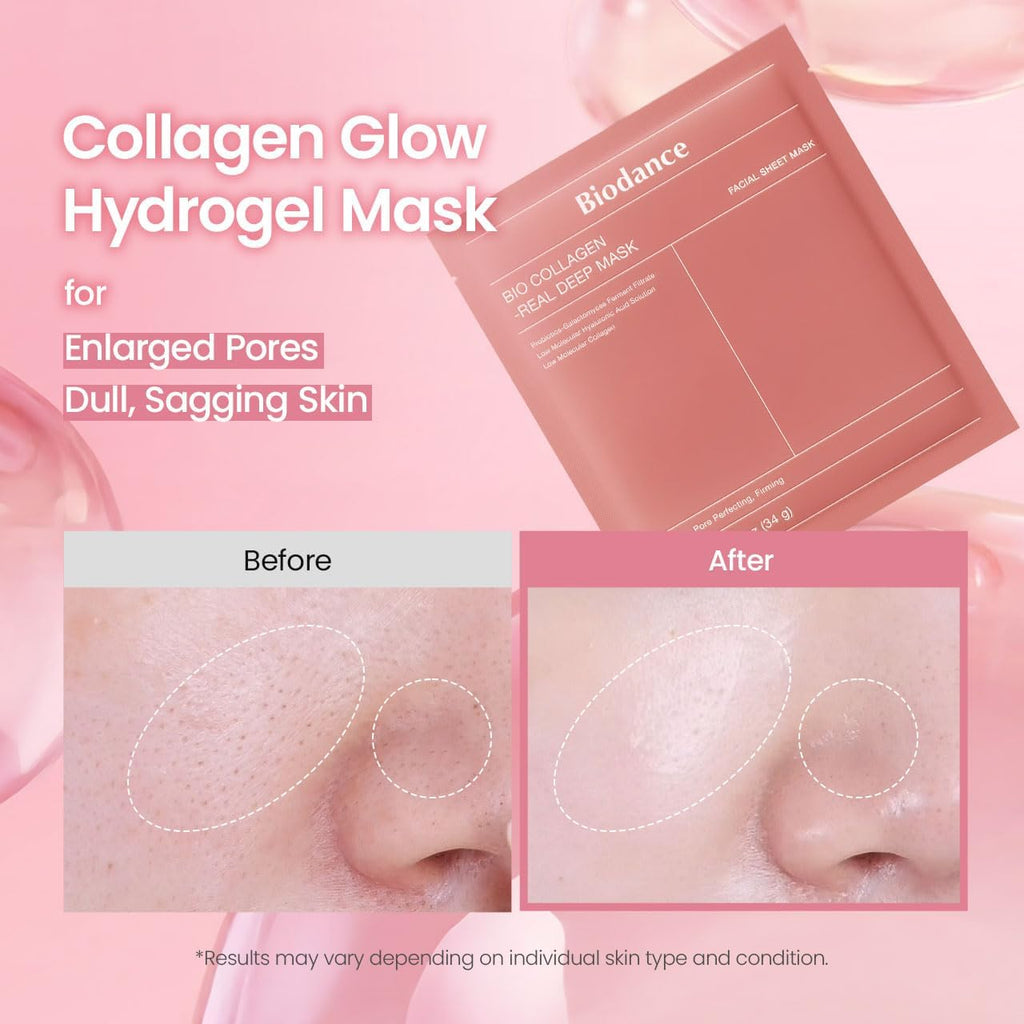 Bio-Collagen Masque Profond Réel, Masque Hydrogel, Minimisation Des Pores, Amélioration De L'Élasticité, Skincare Coréenne| 34 G (1,19 Oz) X 4 Pièces
