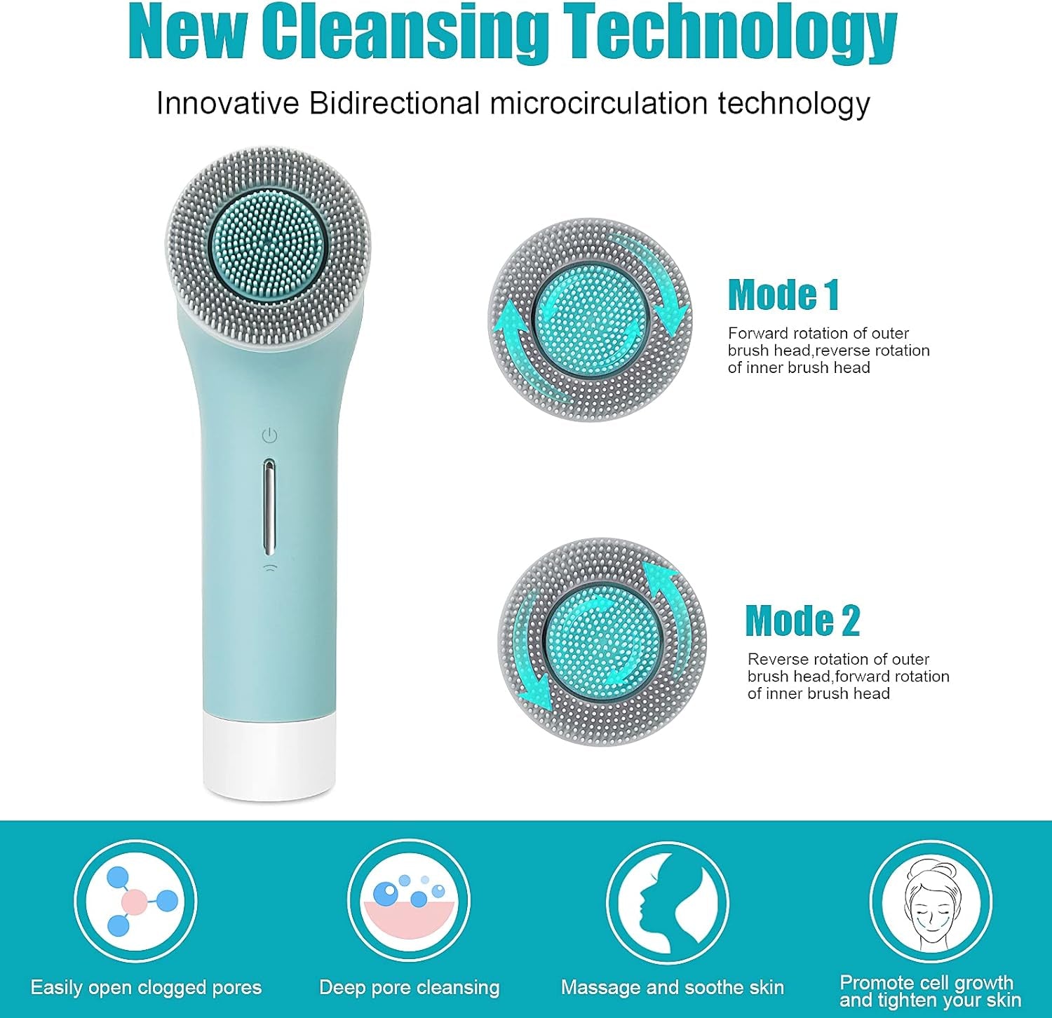 Brosse Nettoyante Visage IPX7 Etanche Appareil De Nettoyage Electrique Beauté Brosse Faciale Batterie 2500Mah Pour Tous Les Types De Peau Nettoyage En Profondeur/Exfoliation/Massage, Bleu