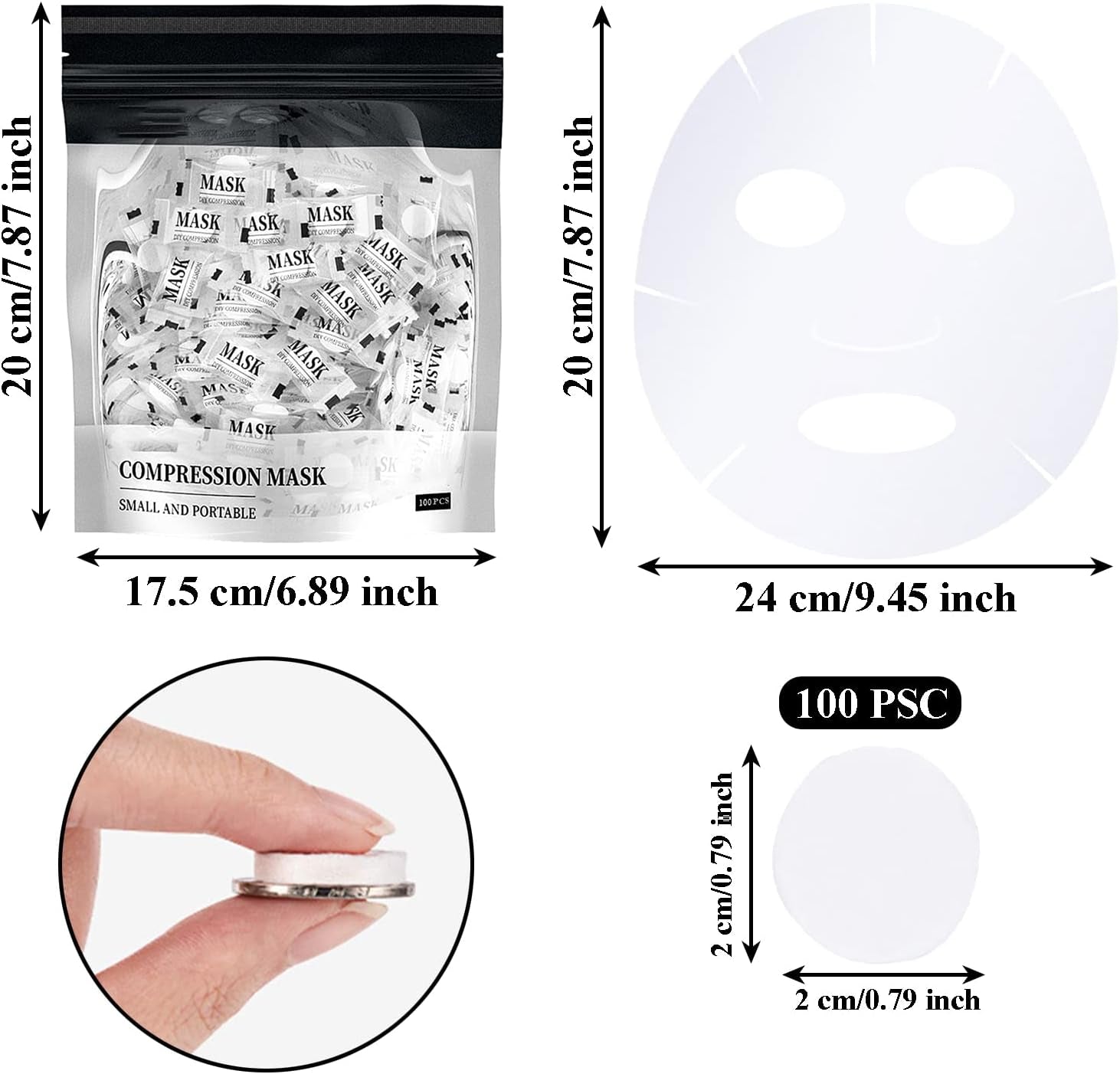 Lot De 100 Masques Faciaux Compressés Pour Soins De La Peau - Masque Facial Compressé Portable - Pour Les Soins De Beauté Du Visage