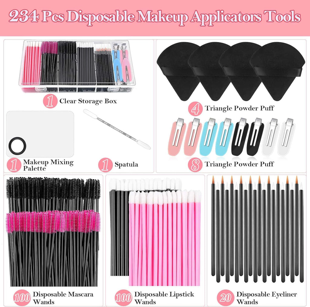 Kit D'Applicateurs De Maquillage Jetables Avec Palette De Mélange Triangulaire, Fournitures D'Artiste, Baguettes À Mascara Jetables, Pinceaux À Lèvres, Pinces À Cheveux, Houppettes À Poudre Pour Le