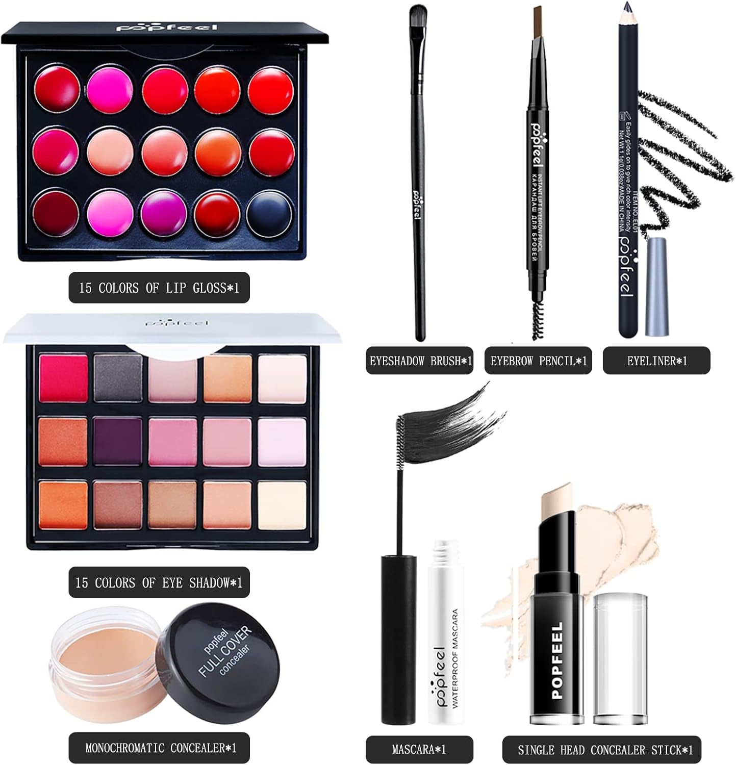 8 Pièces Cosmetics Professional Trousse De Maquillage, Makeup Gift Set Avec Ombres Paupière, Rouge À Lèvre, Pinceaux, Bâton Contour, Correcteur, Mascara