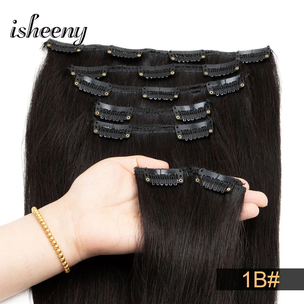 14"-22" Clip in Human Hair Extensions Brazilian Remy Natural Clip Human Hair Extension Real Natural Clip on 70G-100G