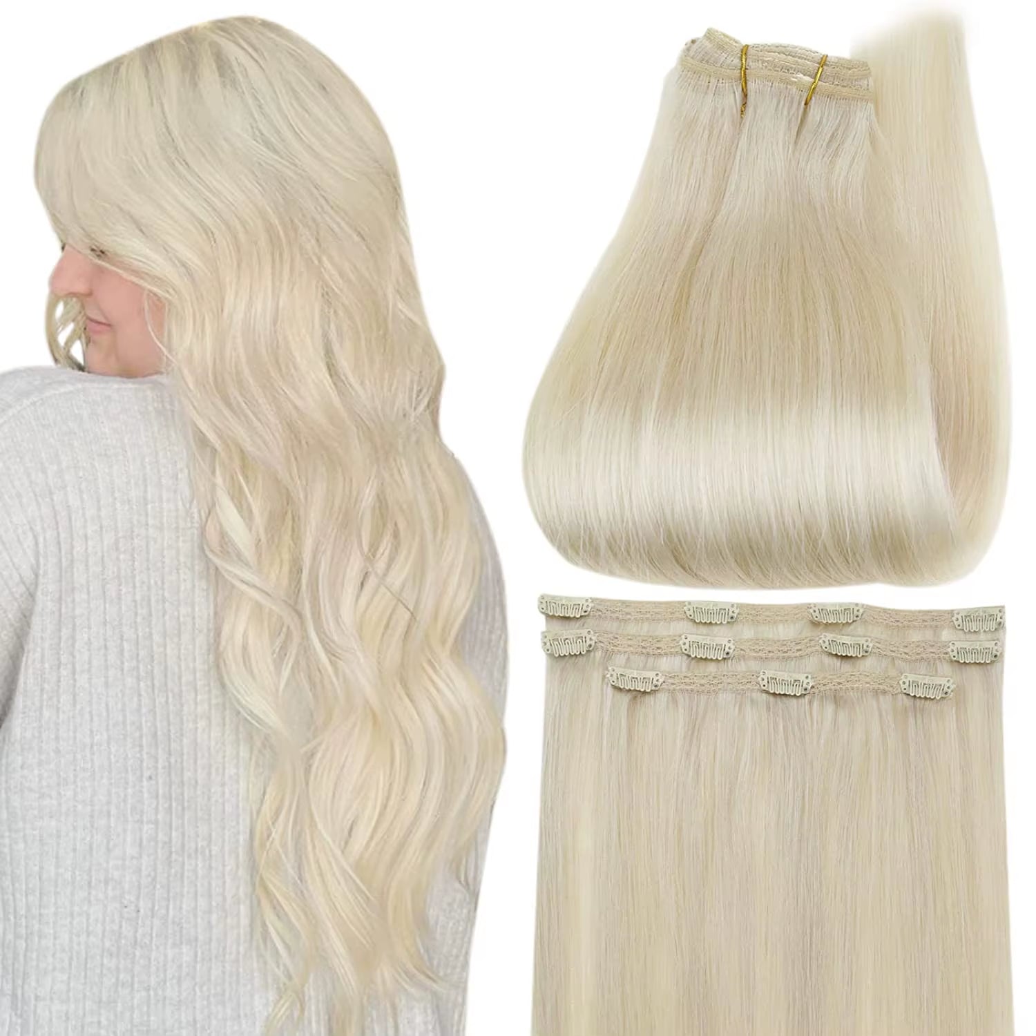 50 Grams Clip in Hair Extensions Human Hair Ombre Color 3Pcs Human Hair Clip in Extensions for Women