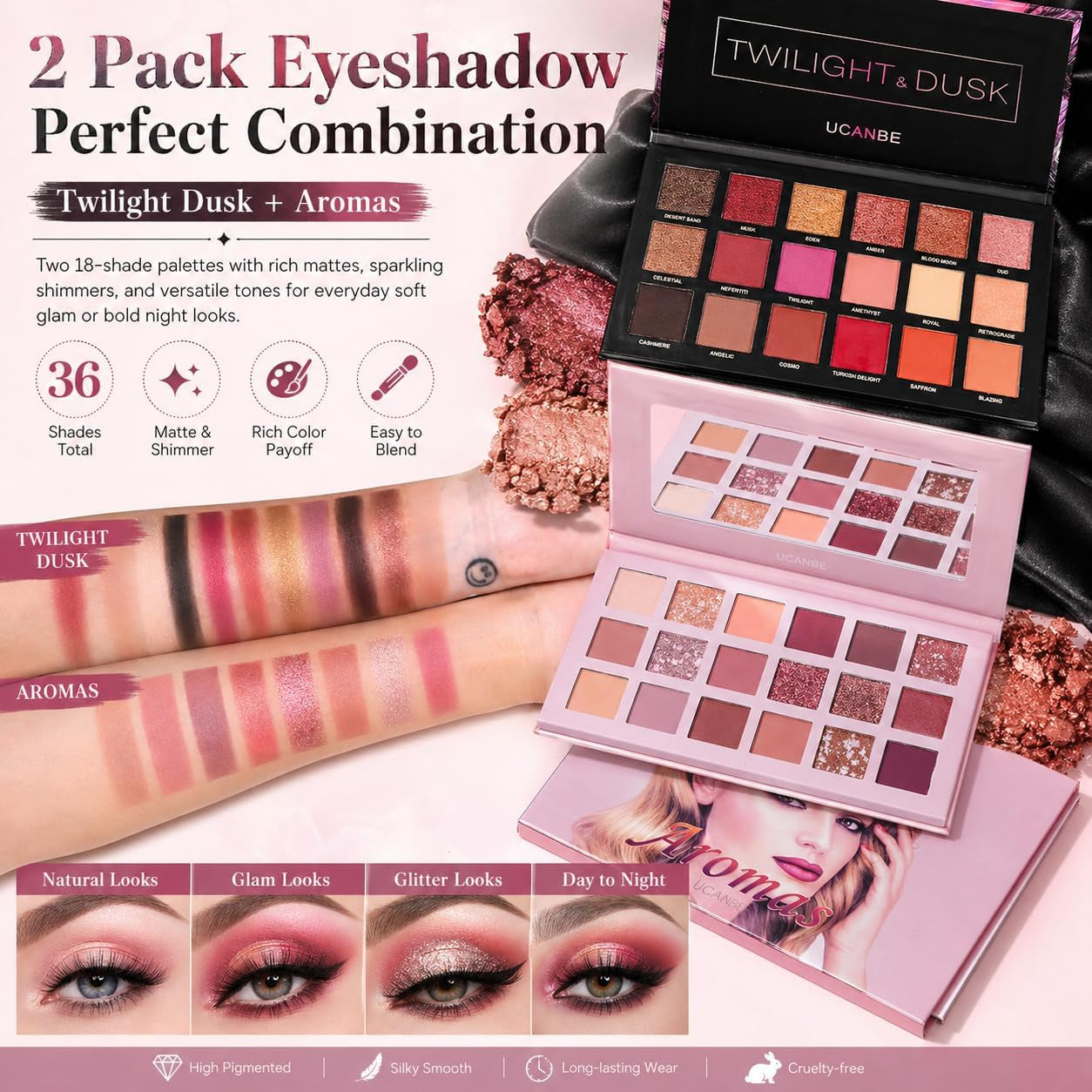 Twilight Dust + Aromas the New Nude Eyeshadow Palette Makeup Set Matte Shimmer Glitter Ppressed Pearl All Highly Pigmented Blending Powder Natural Velvet Texture Eye Shaow Kit
