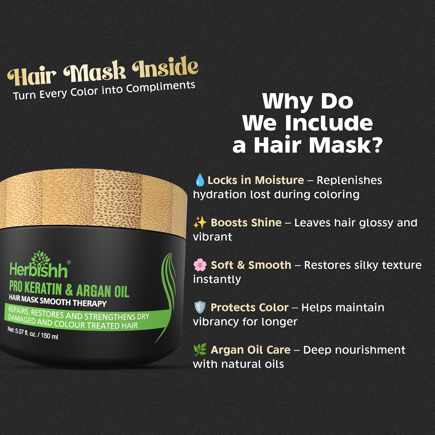 Combo Pack-2Pcs  Hair Color Shampoo for Gray Hair+ 1Pc Argan Intense Hair Mask- Hair Dye Shampoo – Colors Hair in Minutes – Long-Lasting Color– 500 Ml –Stimulates Dry Frizzy Hair (Black)