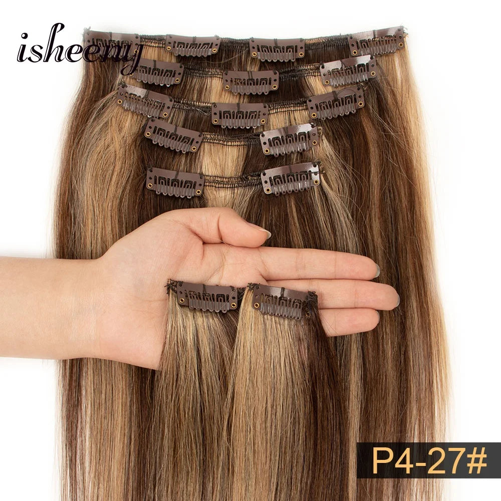14"-22" Clip in Human Hair Extensions Brazilian Remy Natural Clip Human Hair Extension Real Natural Clip on 70G-100G