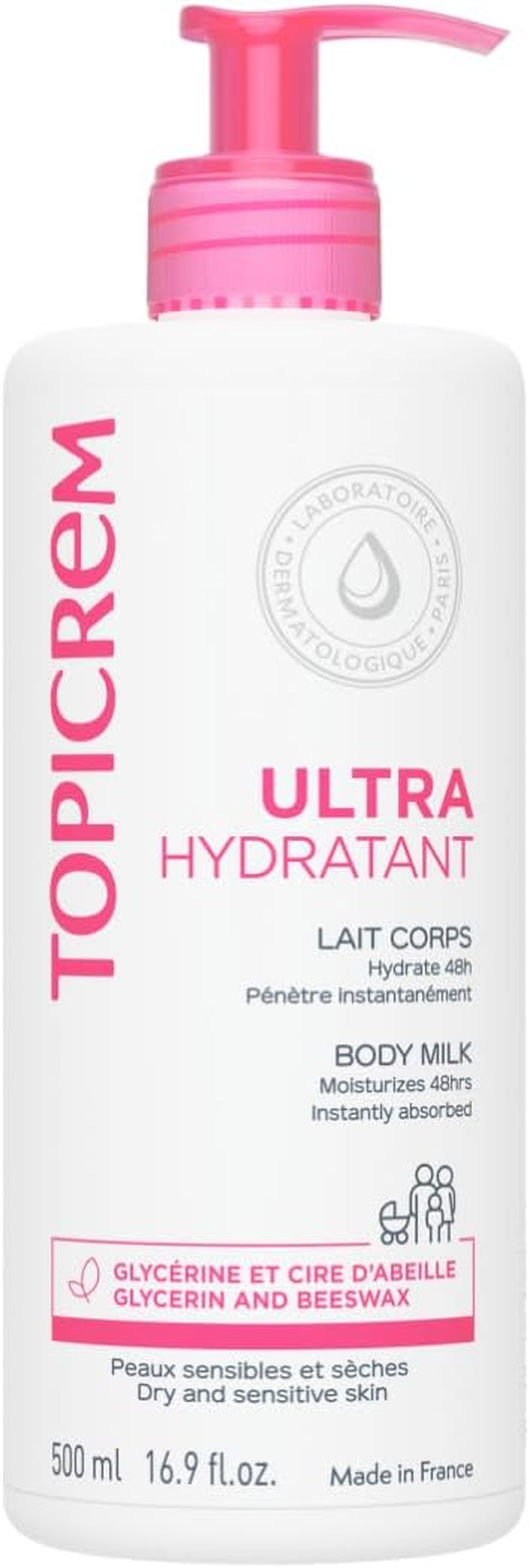 - Ultra Hydratant Lait Corps - Hydrate 48H, Relipide, Protège La Peau - Texture Onctueuse, Odeur Délicate - Crème Hydratante Pour Peaux Sensibles - Fabrication Française - 500 Ml