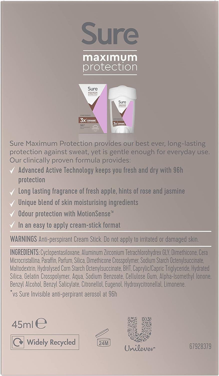 Sure Déodorant Anti-Transpirant Confidence Maximum Pour Femmes, 45 Ml, Paquet De 6