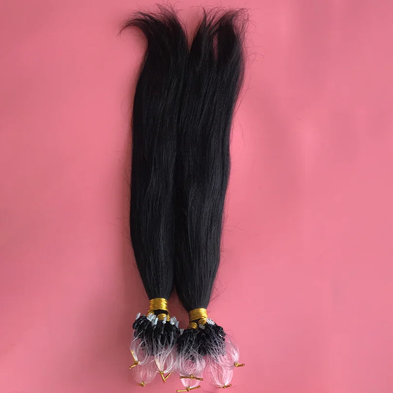 Yaki Straight Micro Ring Loop Hair Extensions 100 Strand Brazilian Remy Hair Micro Link Hair Extension for Women