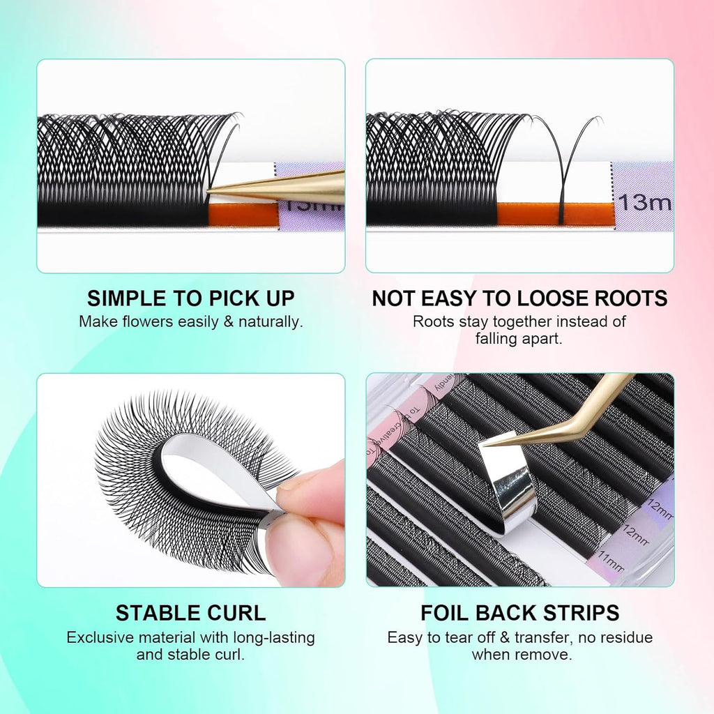 YY Cils Extension 4D Y Lash Tissés En Croix À La Main Bouquet De Cils Volume Russe Faux Cils Naturel Premade Fans Préfait Ventilateur Wispies Cluster Eyelash Noir 12 Rows (0.05 C 8-15Mm）