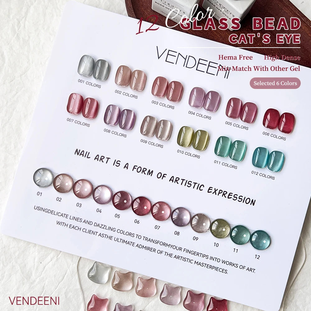 12 Colors/Set Gem Crystal Cat Eye Gel Nail Polish Magnetic UV Soak off Gel Varnish Glass Bead Cat Eye Gel with Display