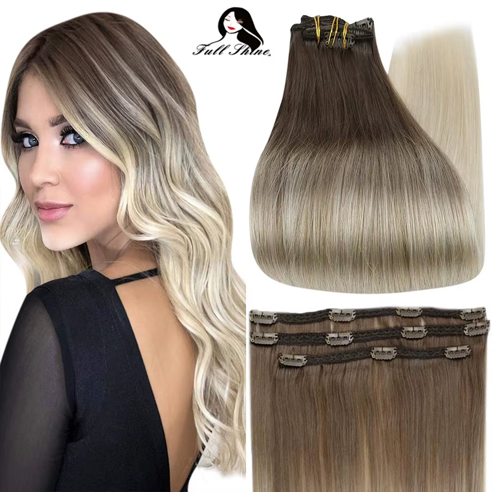 50 Grams Clip in Hair Extensions Human Hair Ombre Color 3Pcs Human Hair Clip in Extensions for Women