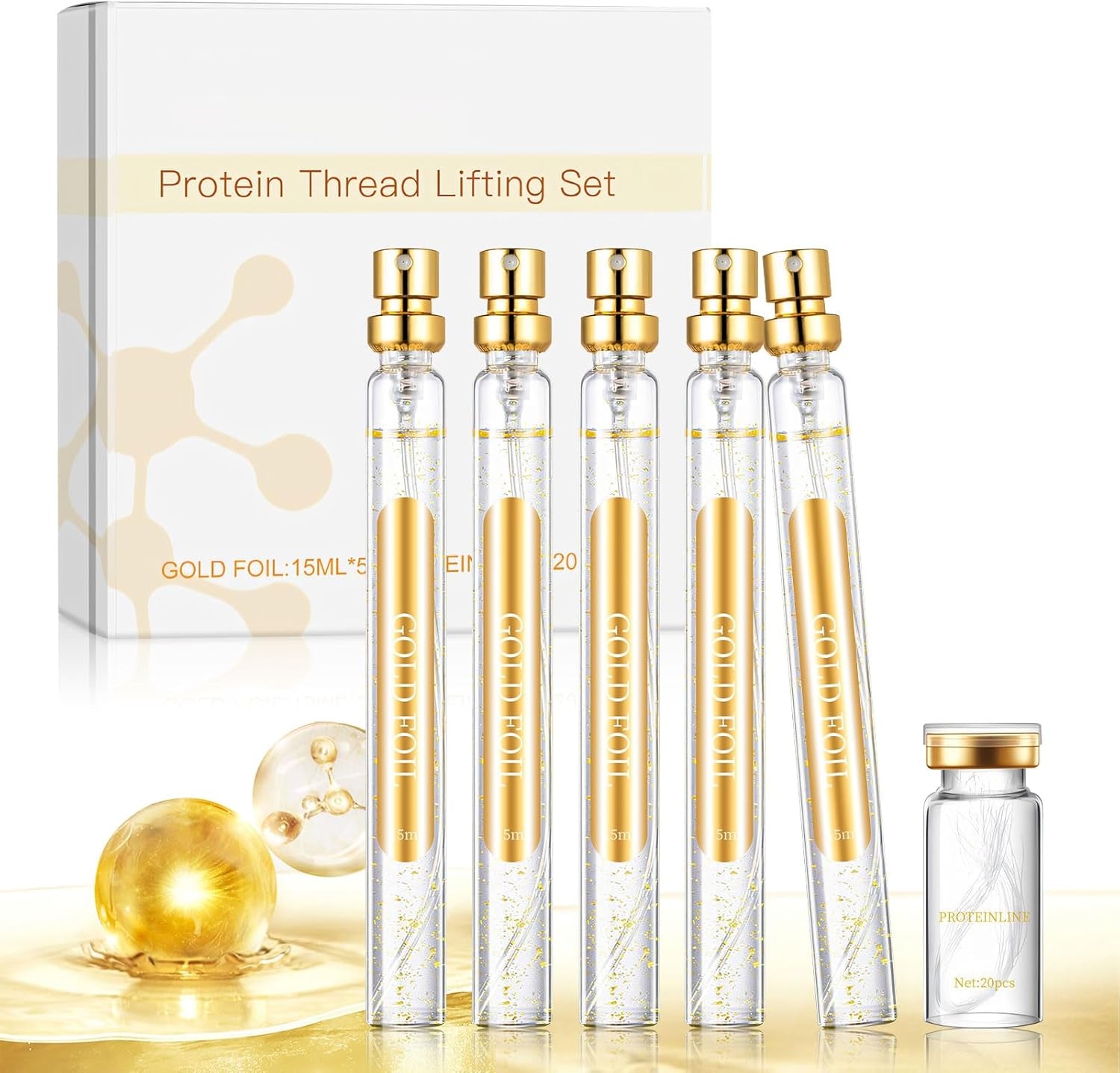Allony Fil De Soie Collagene, Fil De Collagene Pour Le Visage, 75Ml Serum Visage+20Pcs Fils De Collagène Résorbables, Lifting Visage, Améliorer La Peau En Général