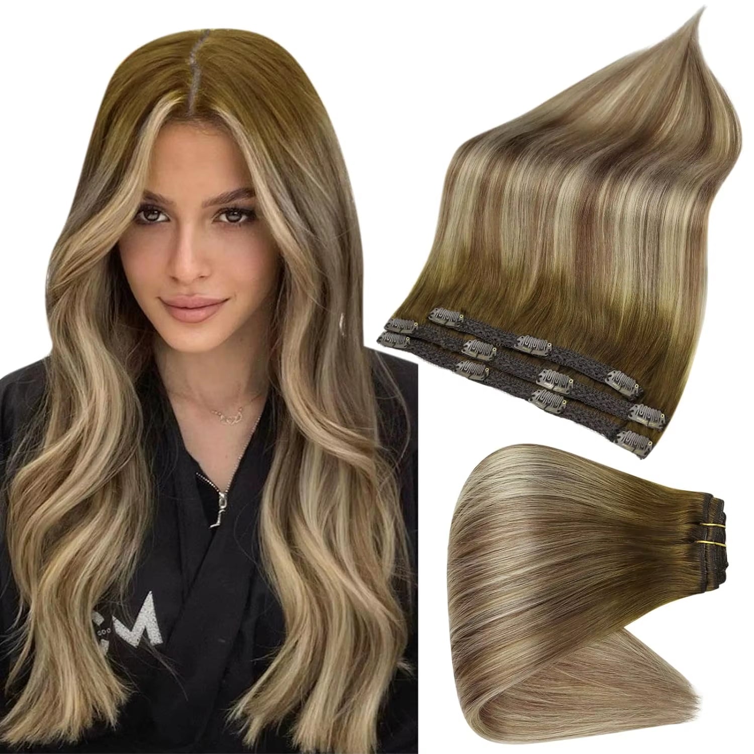 50 Grams Clip in Hair Extensions Human Hair Ombre Color 3Pcs Human Hair Clip in Extensions for Women