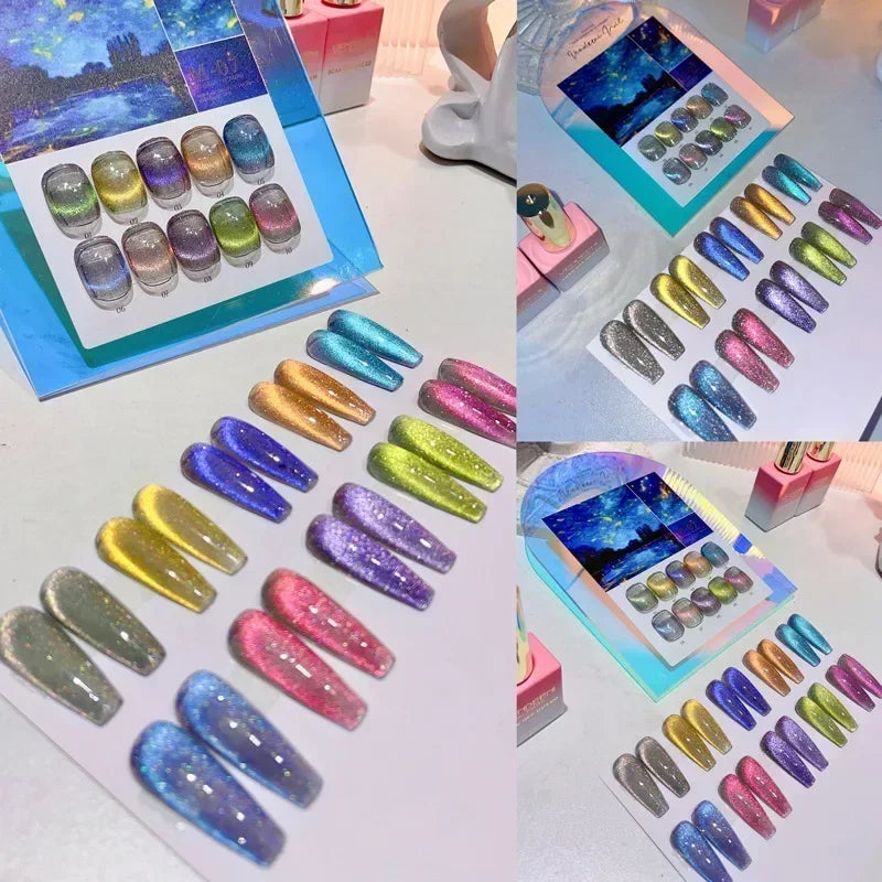 Cat Magnetic Gel Nail Polish 9D Laser Diamond Glitter Cat Eye Gel Semi-Permanent Soak off UV LED Varnish Nail Art Design