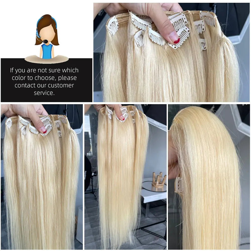 14"-22" Clip in Human Hair Extensions Brazilian Remy Natural Clip Human Hair Extension Real Natural Clip on 70G-100G