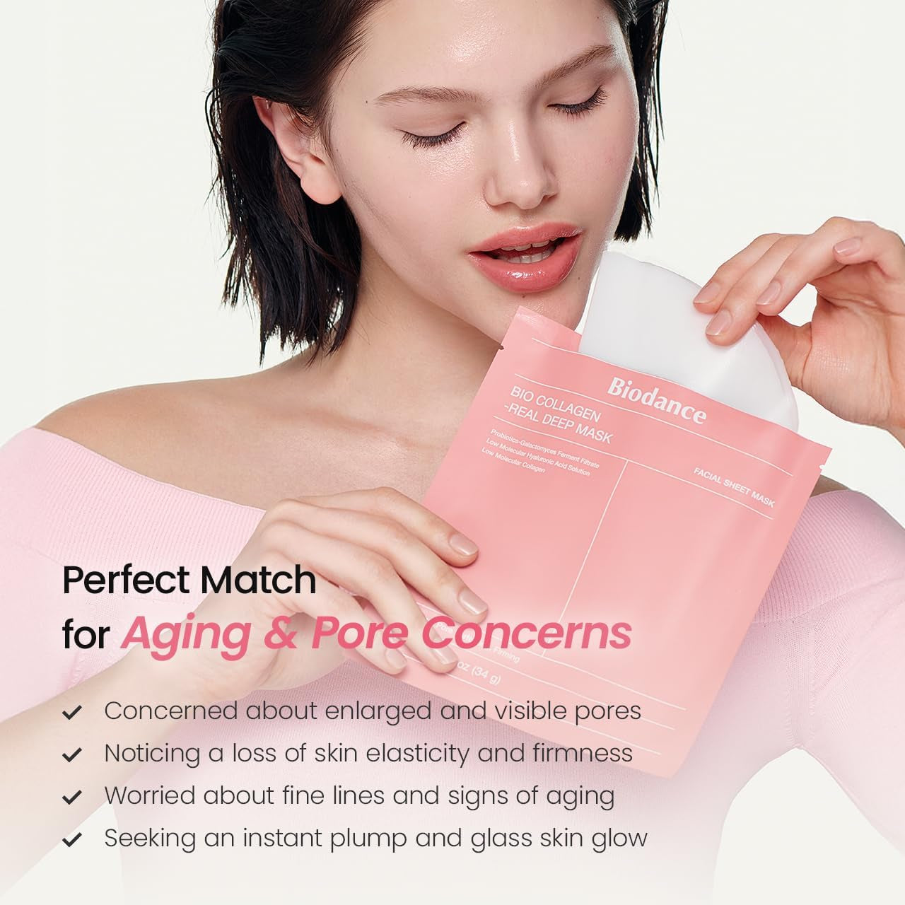 Bio-Collagen Masque Profond Réel, Masque Hydrogel, Minimisation Des Pores, Amélioration De L'Élasticité, Skincare Coréenne| 34 G (1,19 Oz) X 4 Pièces