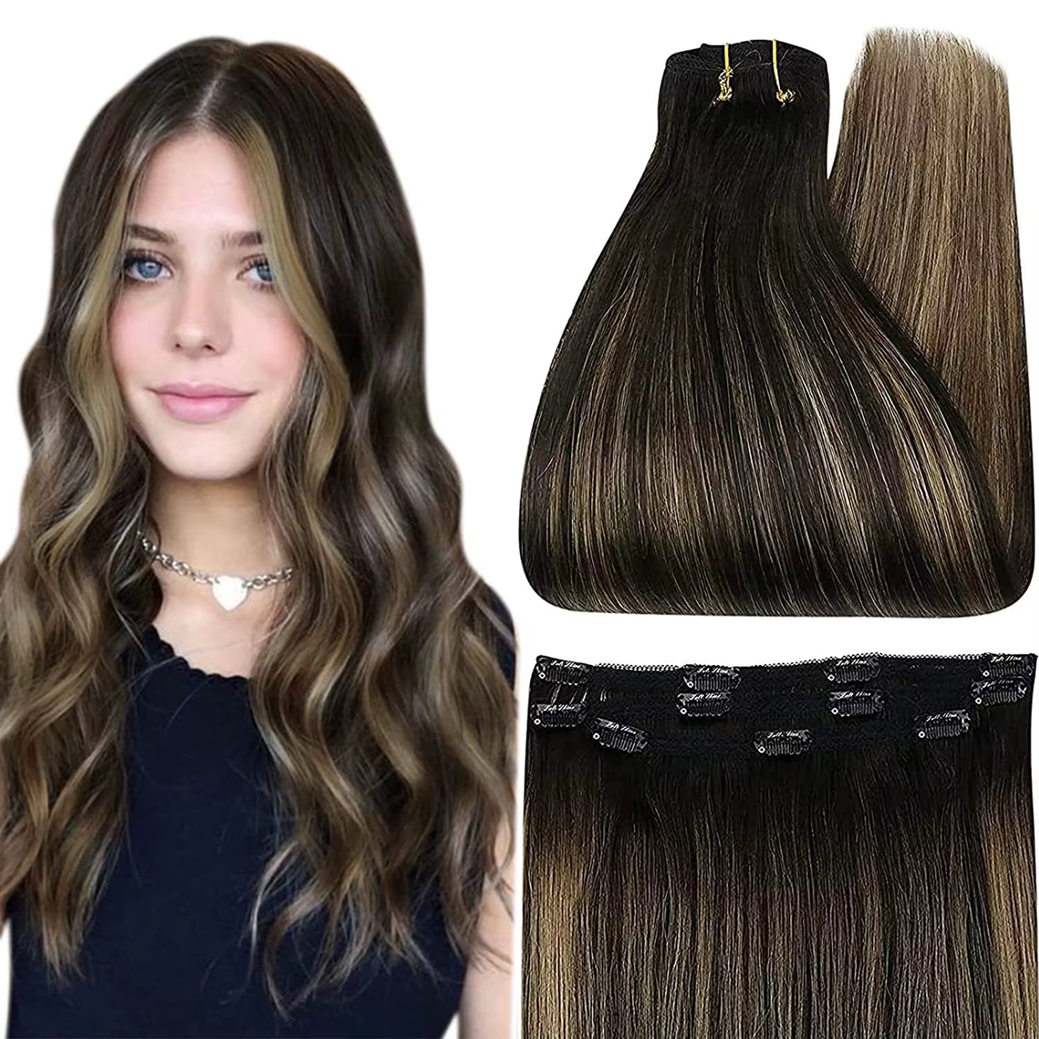 50 Grams Clip in Hair Extensions Human Hair Ombre Color 3Pcs Human Hair Clip in Extensions for Women