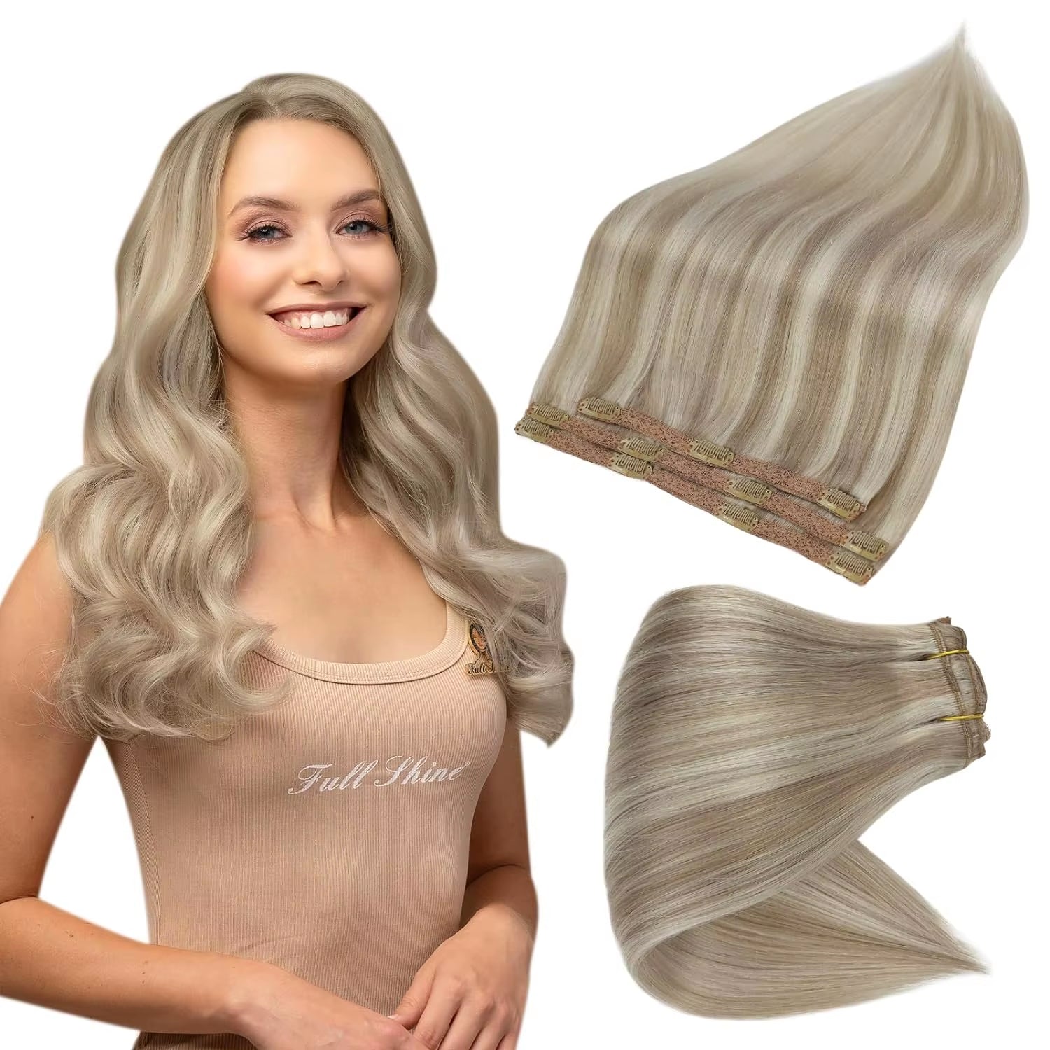 50 Grams Clip in Hair Extensions Human Hair Ombre Color 3Pcs Human Hair Clip in Extensions for Women