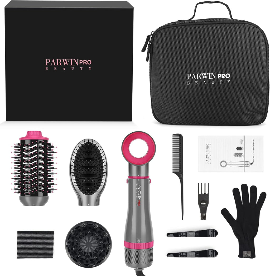Ensemble De Styler 4 EN 1,  Brosse Soufflante Et Sèche Cheveux, Avec Accessoires, Sécher, Lisser, Donner Du Volume Coiffer, Seche Cheveux Soins Ioniques, 1000W (GRIS)