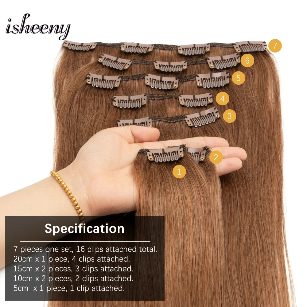 14"-22" Clip in Human Hair Extensions Brazilian Remy Natural Clip Human Hair Extension Real Natural Clip on 70G-100G