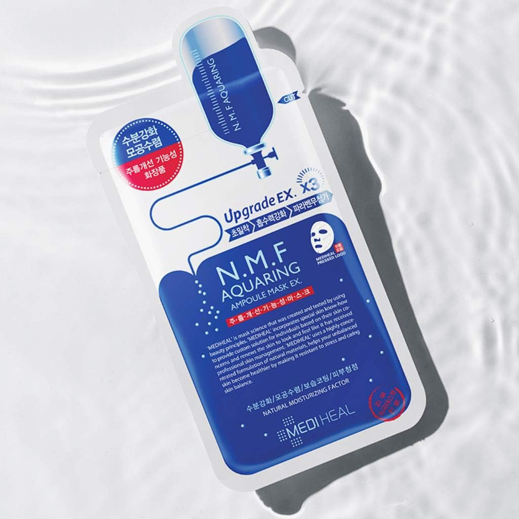 Mediheal NMF Aquaring Ampoule Masque EX. 10 Masques, Acide Hyaluronique Et Extraits D'Hamamélis, Masque Facial En Feuille De Coton