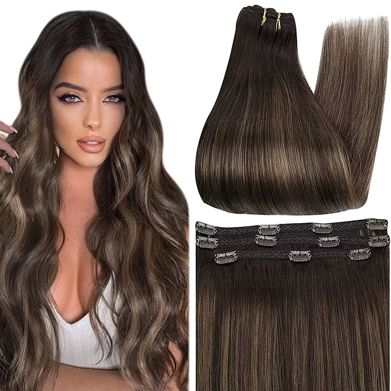50 Grams Clip in Hair Extensions Human Hair Ombre Color 3Pcs Human Hair Clip in Extensions for Women