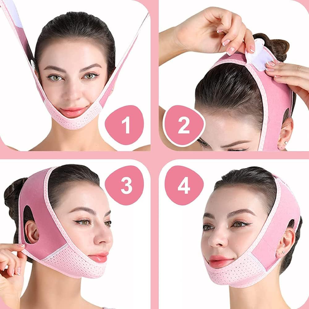 Amincissant De Bandage Lifting Pour Le Visage V Line Masque,Masque Minceur En Forme De V Lifting Masque Visage,Minceur Visage,Masque Anti-Rides Pour Double Menton Et Peau Affaissée(Rose)