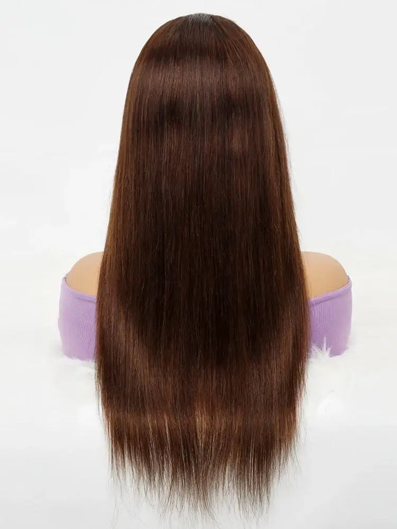 100% Human Hair Wig Brown Lace Front Wig for Women Pre-Plucked Transparent Lace Natural Hairline Silky Straight Hair BOBBI