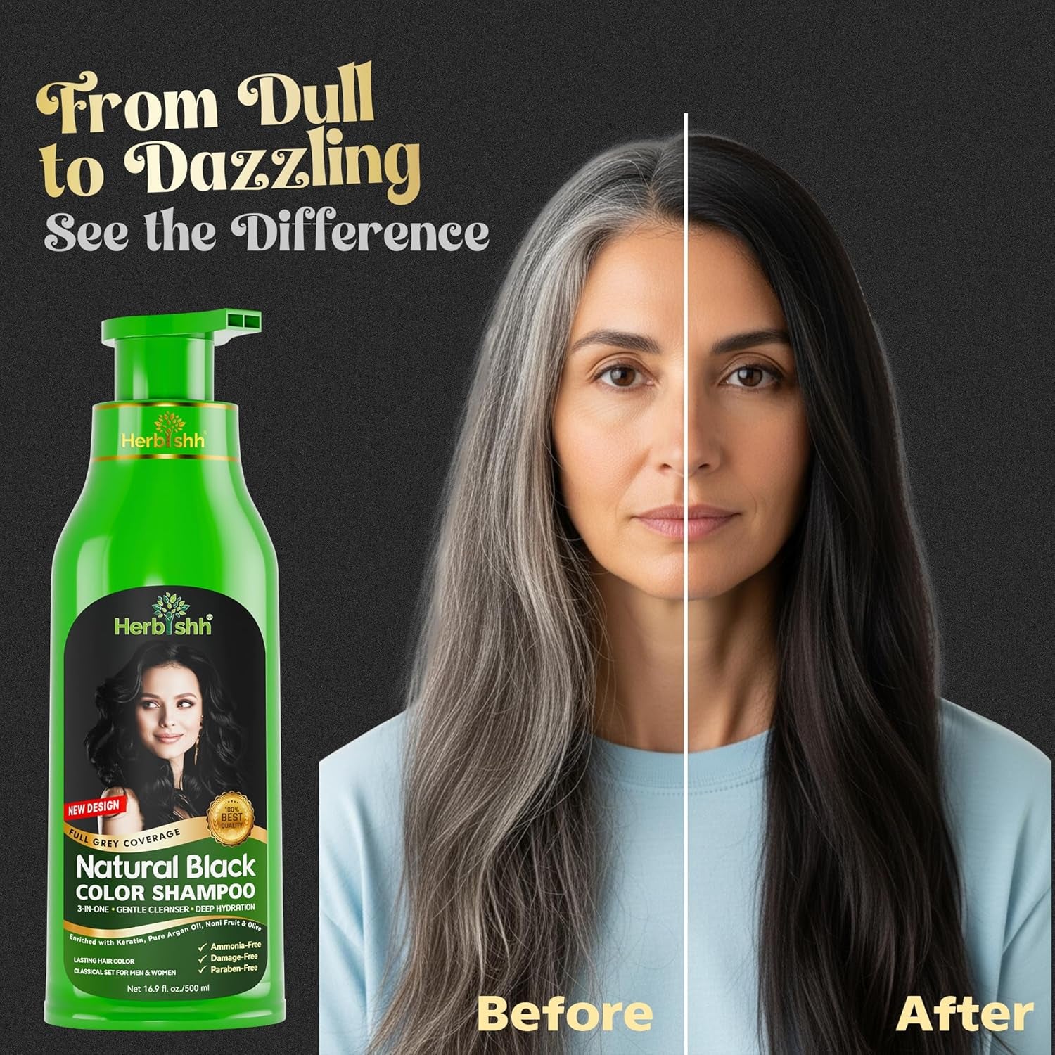 Combo Pack-2Pcs  Hair Color Shampoo for Gray Hair+ 1Pc Argan Intense Hair Mask- Hair Dye Shampoo – Colors Hair in Minutes – Long-Lasting Color– 500 Ml –Stimulates Dry Frizzy Hair (Black)