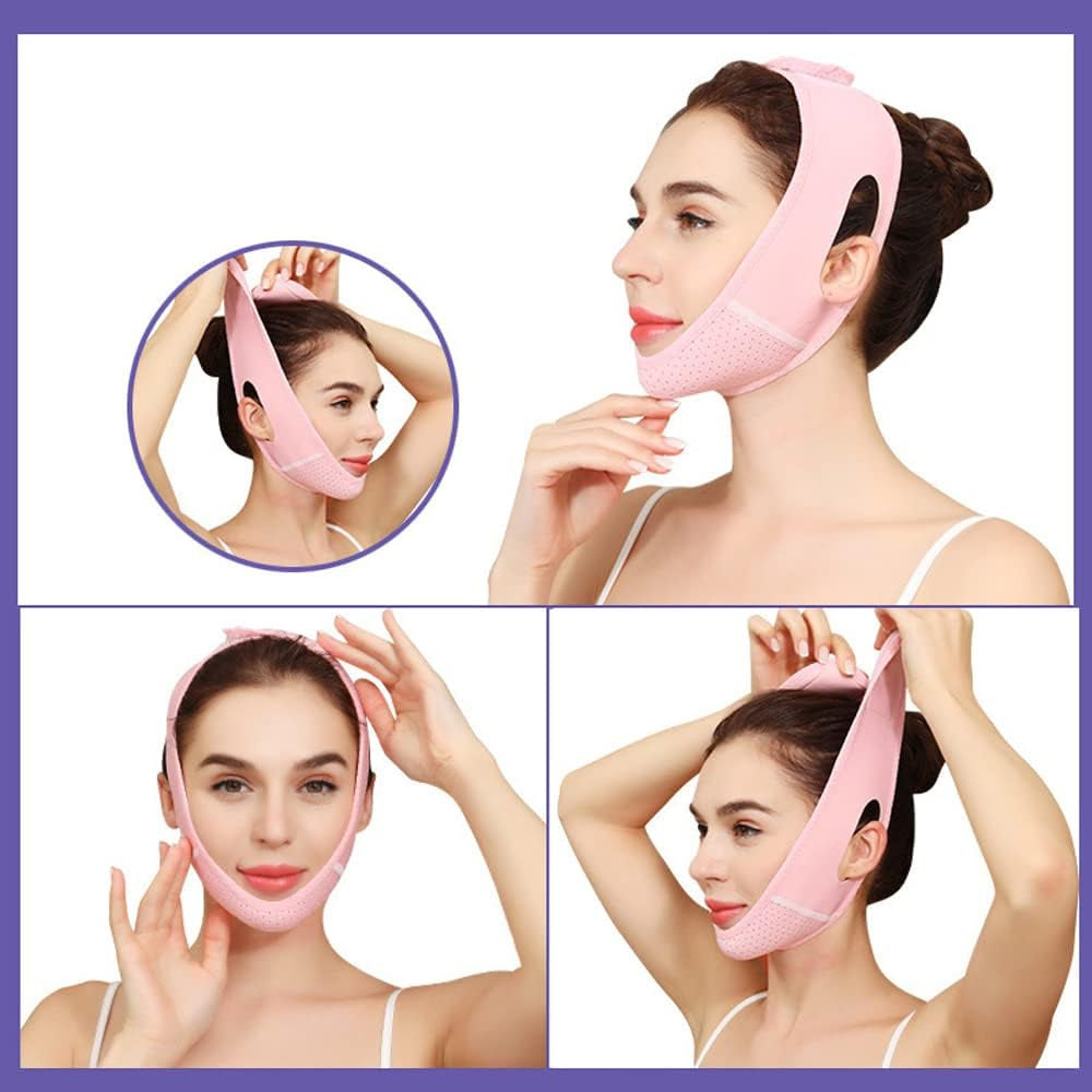 Amincissant De Bandage Lifting Pour Le Visage V Line Masque,Masque Minceur En Forme De V Lifting Masque Visage,Minceur Visage,Masque Anti-Rides Pour Double Menton Et Peau Affaissée(Rose)