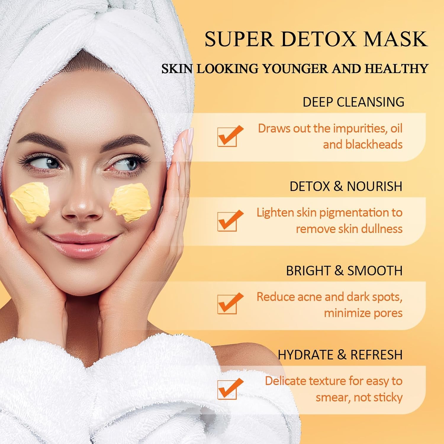Masque À L'Argile Curcuma Et Vitamine C, Masque Facial À L'Argile Kaolin Pour Les Taches Brunes, Contrôle L'Acné, Le Sébum Et Affine Les Pores, Uniformise Le Teint, Nettoie En Profondeur 150G