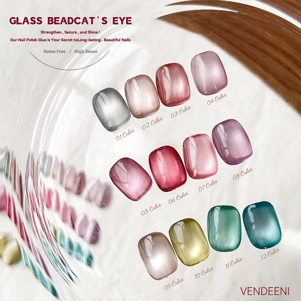 12 Colors/Set Gem Crystal Cat Eye Gel Nail Polish Magnetic UV Soak off Gel Varnish Glass Bead Cat Eye Gel with Display