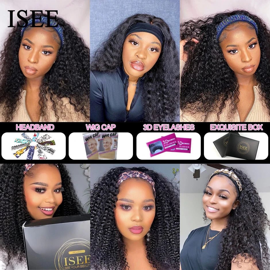 Kinky Curly Women'S Headband Wig  HAIR Scarf Wig Brazilian Human Hair Wig Sale Deep Curly Headband Wig Natural Hair No GLUE