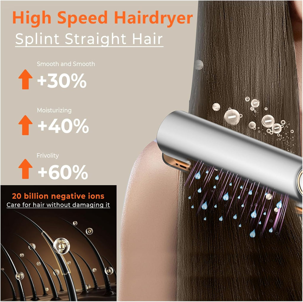 Sèche-Cheveux Lisseur 2 En 1, Lisseur À Air Ionique 200 M/Min - Plasma Coiffage Mouillé À Sec, Sans Dommage Thermique, Séchage & Lissage Rapide Pour Cheveux Mi-Longs À Longs - 4 Réglages Température