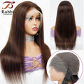 100% Human Hair Wig Brown Lace Front Wig for Women Pre-Plucked Transparent Lace Natural Hairline Silky Straight Hair BOBBI