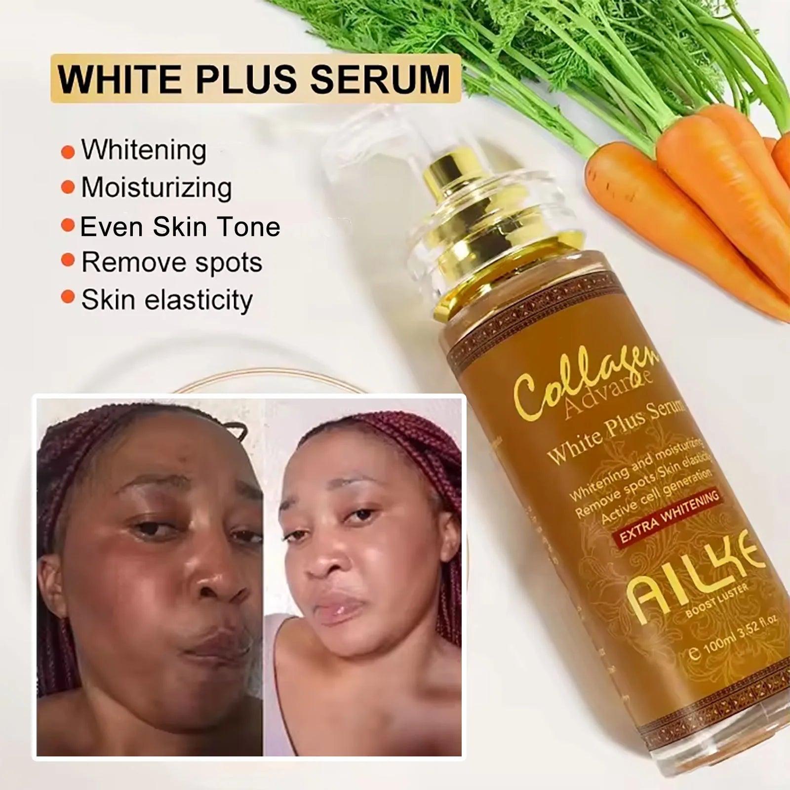 Hydrating & Brightening Serum for Dark Spots, Fine Lines and Wrinkles, with Collagen, Glutathione, for Face and Body Use
