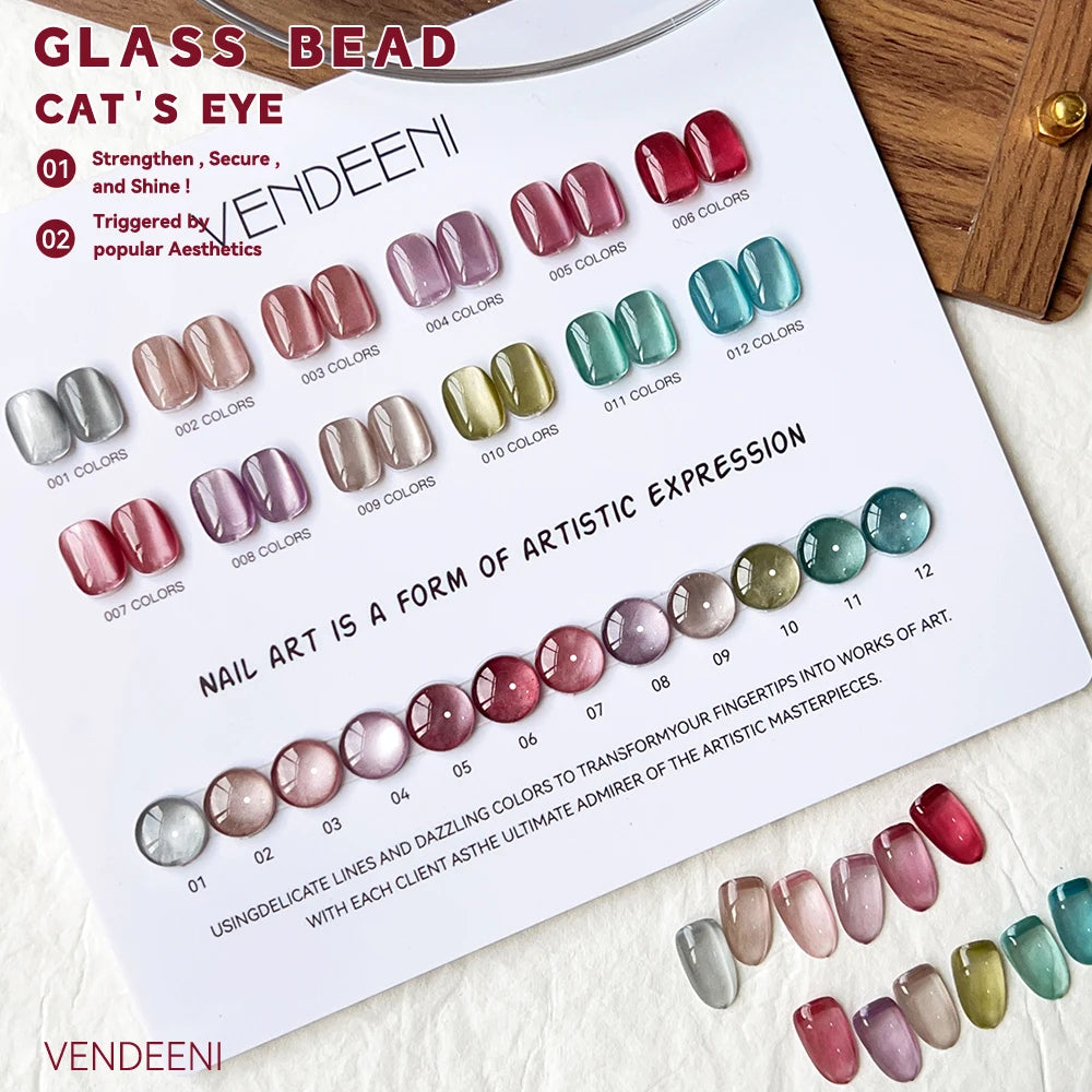 12 Colors/Set Gem Crystal Cat Eye Gel Nail Polish Magnetic UV Soak off Gel Varnish Glass Bead Cat Eye Gel with Display