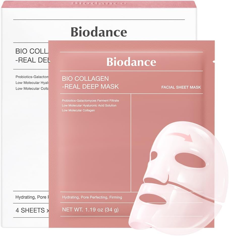 Bio-Collagen Masque Profond Réel, Masque Hydrogel, Minimisation Des Pores, Amélioration De L'Élasticité, Skincare Coréenne| 34 G (1,19 Oz) X 4 Pièces
