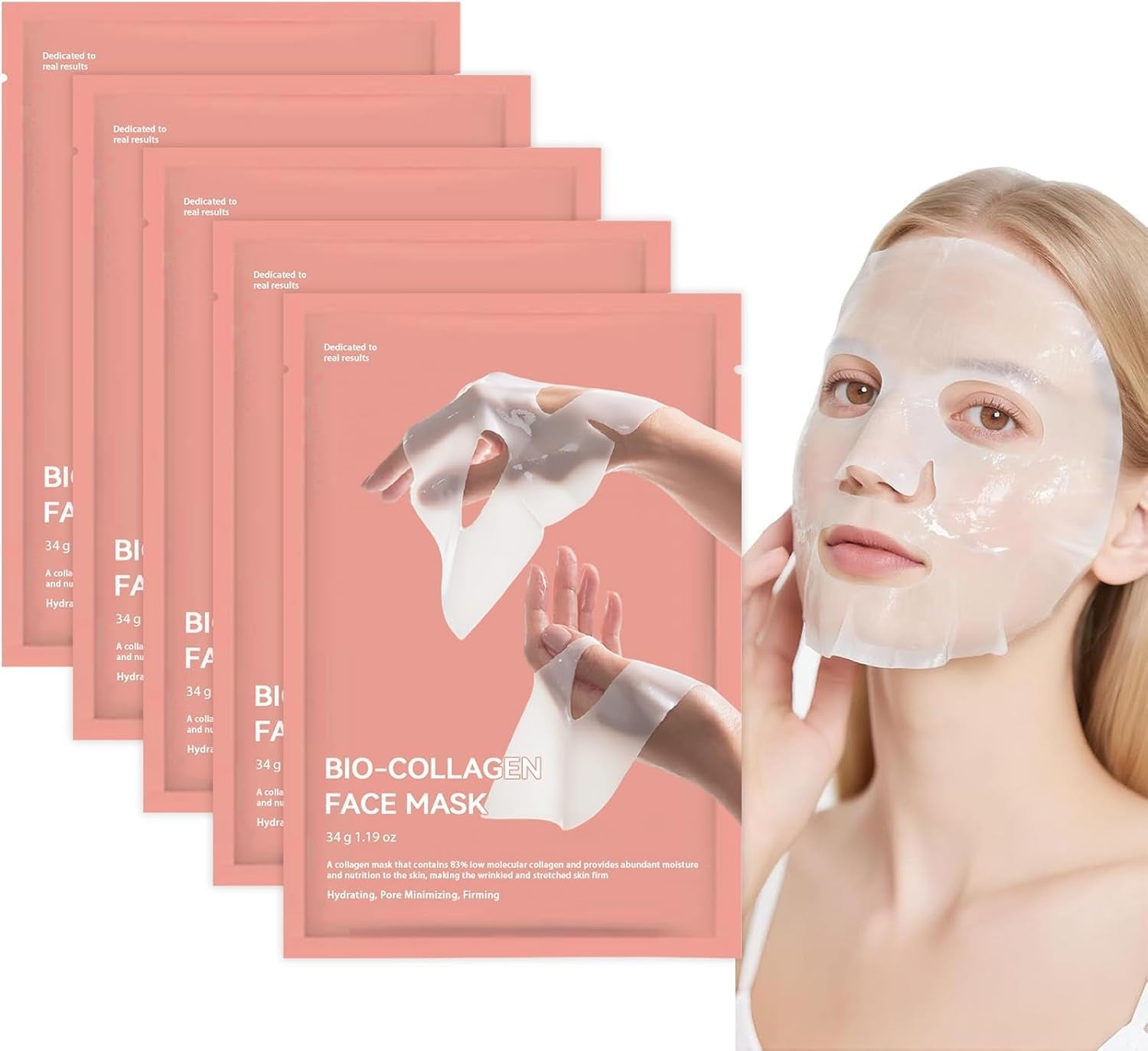 5 Pièces Bio-Collagen Real Deep Mask, Masque Collagene Visage Korean, Soins Pour Le Visage, Resserrement Des Pores, Traitement Des Rides