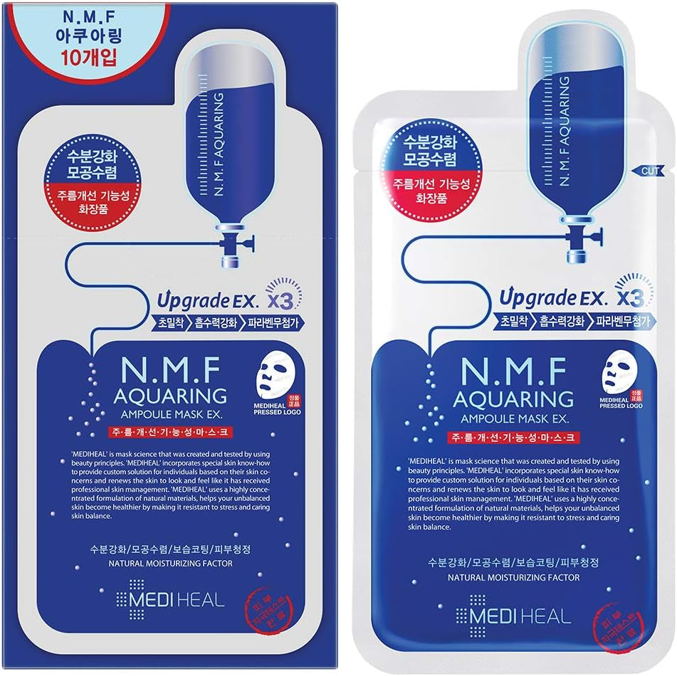 Mediheal NMF Aquaring Ampoule Masque EX. 10 Masques, Acide Hyaluronique Et Extraits D'Hamamélis, Masque Facial En Feuille De Coton
