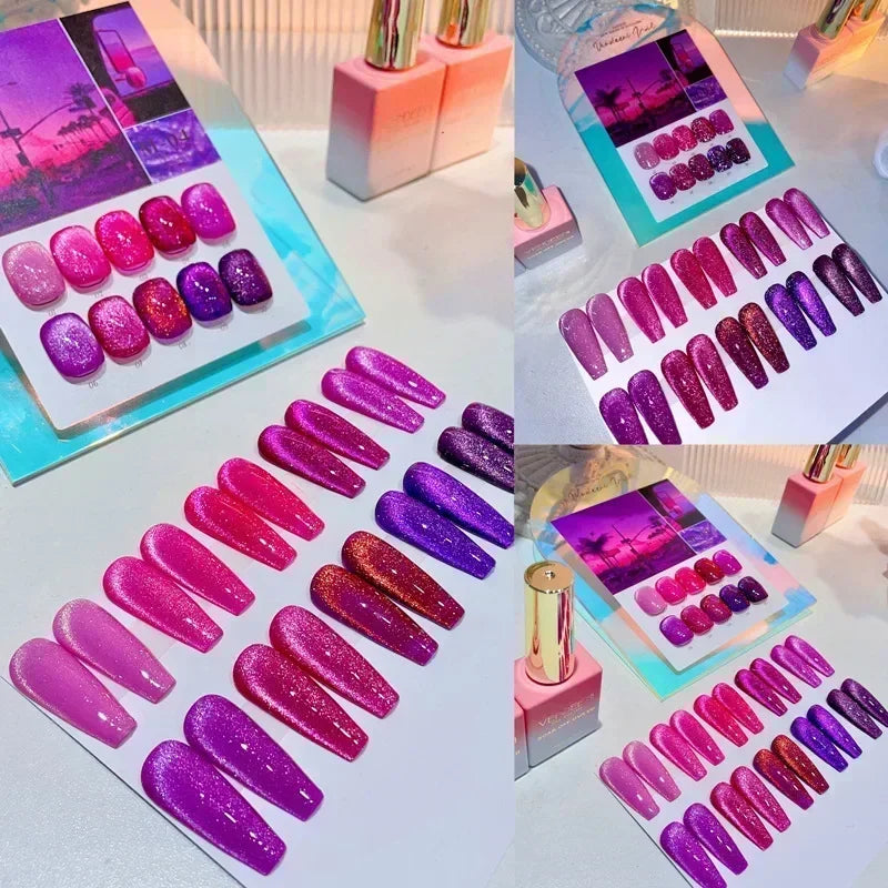 Cat Magnetic Gel Nail Polish 9D Laser Diamond Glitter Cat Eye Gel Semi-Permanent Soak off UV LED Varnish Nail Art Design
