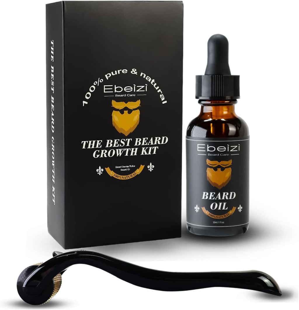 Ebeizi Derma Roller Pour La Croissance De La Barbe Avec Sérum De Croissance De La Barbe, Stimuler La Croissance De La Barbe Et Des Cheveux, Derma Roller De 0,5 Mm Pour Homme