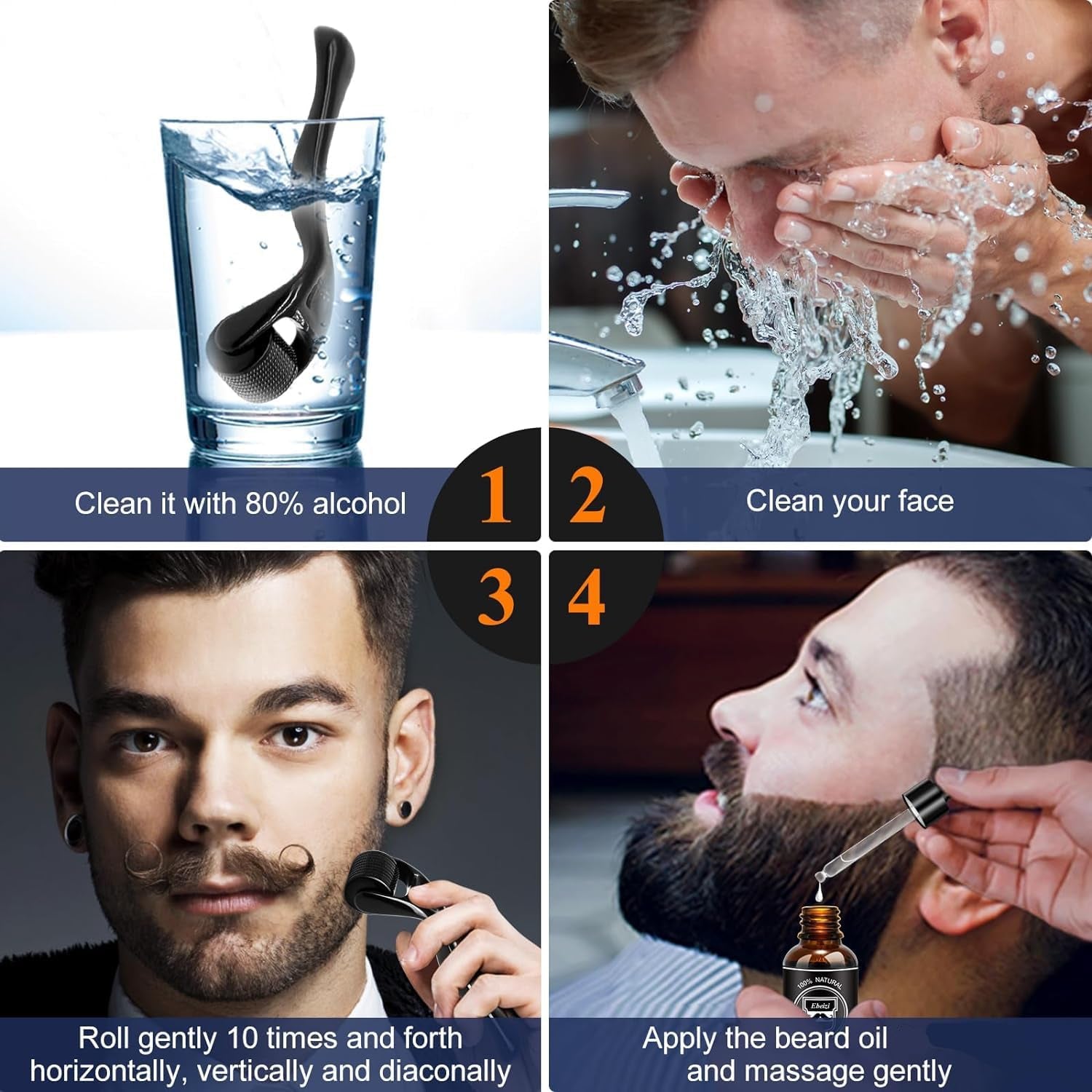 Ebeizi Derma Roller Pour La Croissance De La Barbe Avec Sérum De Croissance De La Barbe, Stimuler La Croissance De La Barbe Et Des Cheveux, Derma Roller De 0,5 Mm Pour Homme