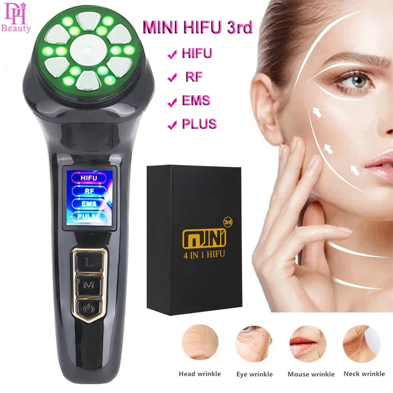 Mini HIFU 3Rd Generation Original EMS RF plus Ultrasonic Rejuvenation Tighten Lifting Therapy Skin Facial Care LED anti Wrinkle
