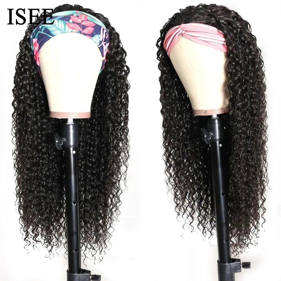Kinky Curly Women'S Headband Wig  HAIR Scarf Wig Brazilian Human Hair Wig Sale Deep Curly Headband Wig Natural Hair No GLUE