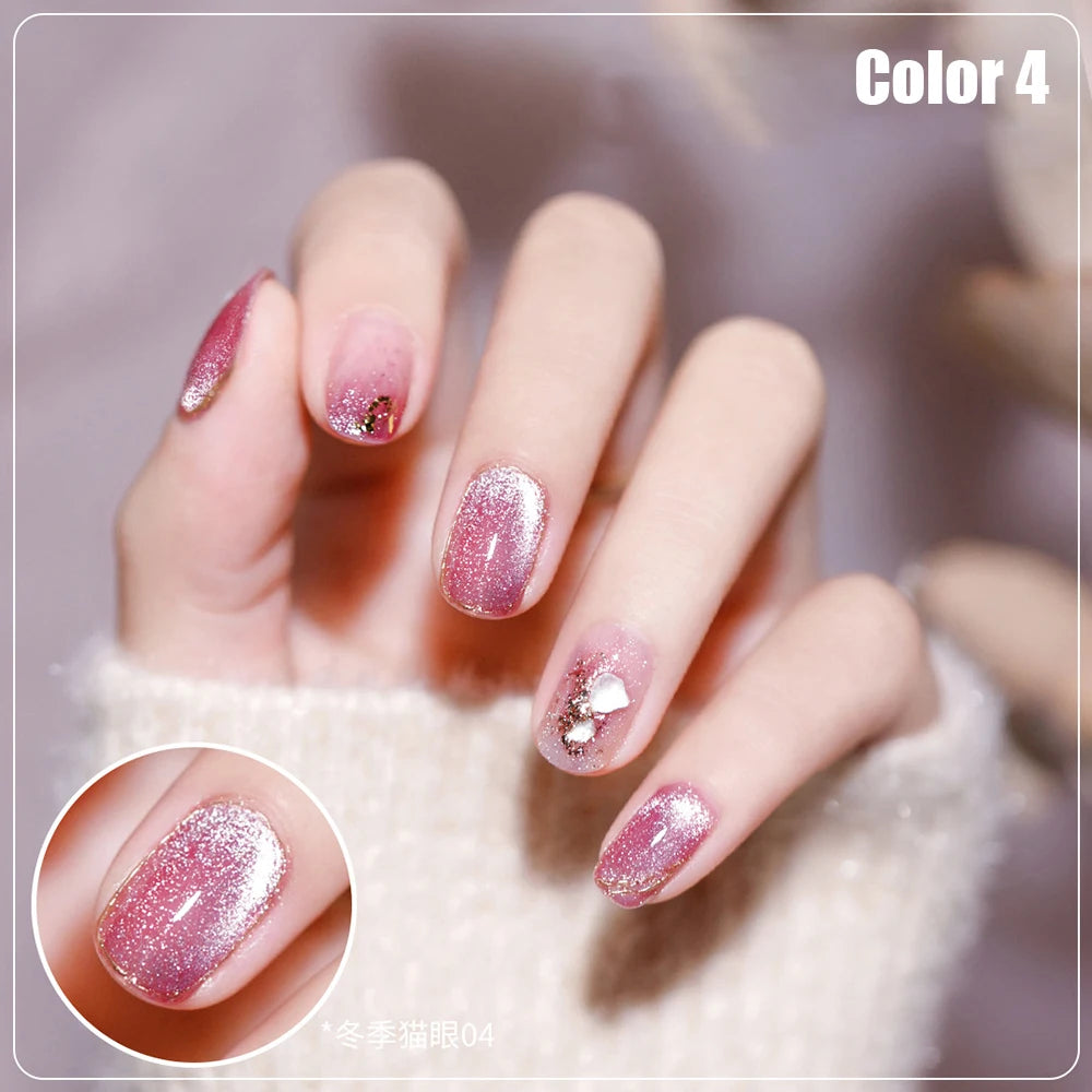 9 Colors Crystal Wide Cat Eye Gel Nail Polish Set Magnetic UV Soak off Gel Varnish Silver Snowlight Cat Eye Gel Lacquer