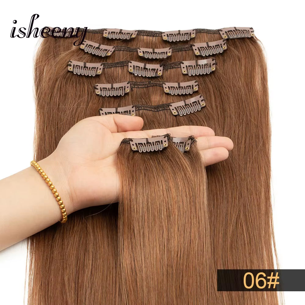 14"-22" Clip in Human Hair Extensions Brazilian Remy Natural Clip Human Hair Extension Real Natural Clip on 70G-100G