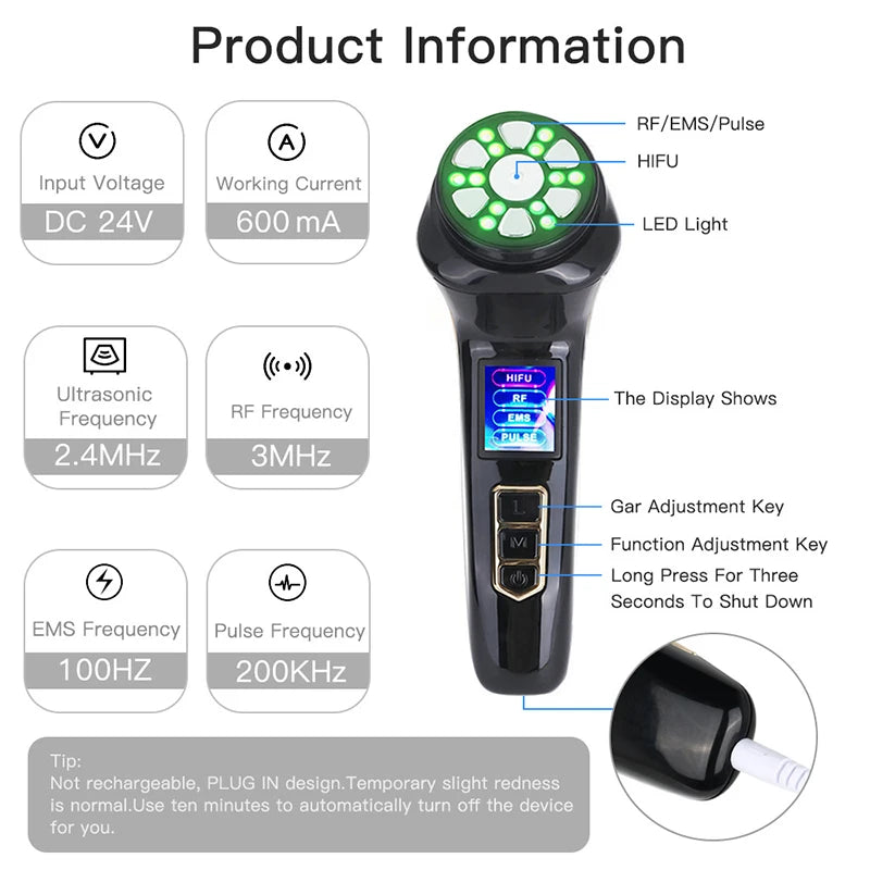 Mini HIFU 3Rd Generation Original EMS RF plus Ultrasonic Rejuvenation Tighten Lifting Therapy Skin Facial Care LED anti Wrinkle