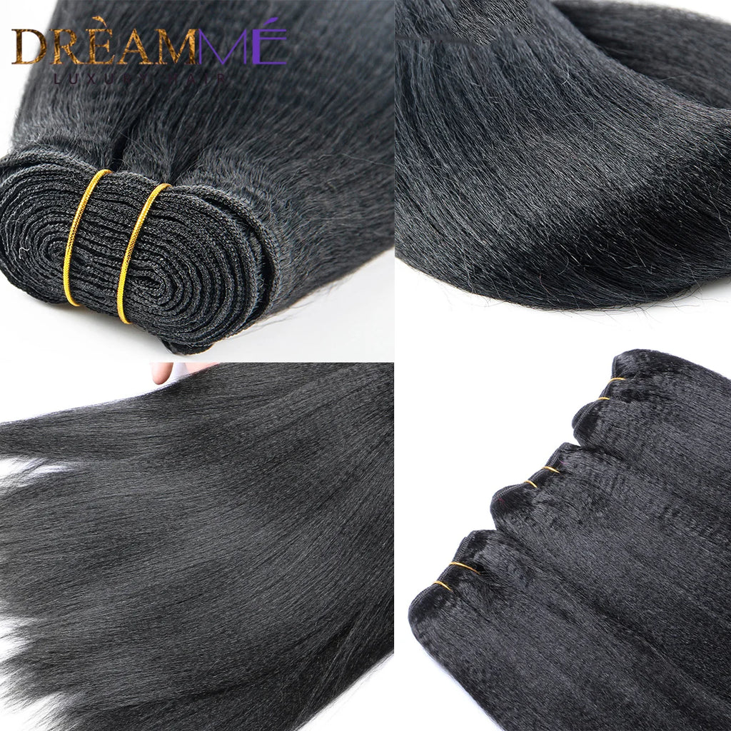 Light Yaki Straight Hair Bundles 3/4 Pieces Kinky Straight Human Hair Bundles 8-30 Inch Remy Human Hair Extensions for Women